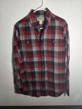 Duluth Trading Co Red and Gray Plaid Button-Up Shirt